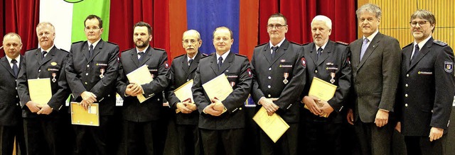 Ehrungen bei der Steinener Gesamtwehr ...eitz, Gunther Braun und Dietmar Fink.   | Foto: Fabry