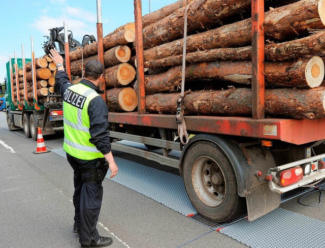 berladene Holztransporter &#8211; die...sten einen Teil ihrer Stmme abladen.   | Foto: Symbolbild von dpa