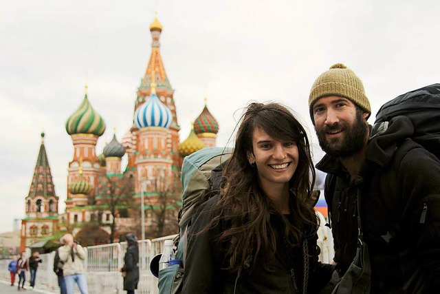 Gwen Weisser und Patrick Allgaier auf dem Roten Platz in Moskau.  | Foto: PR