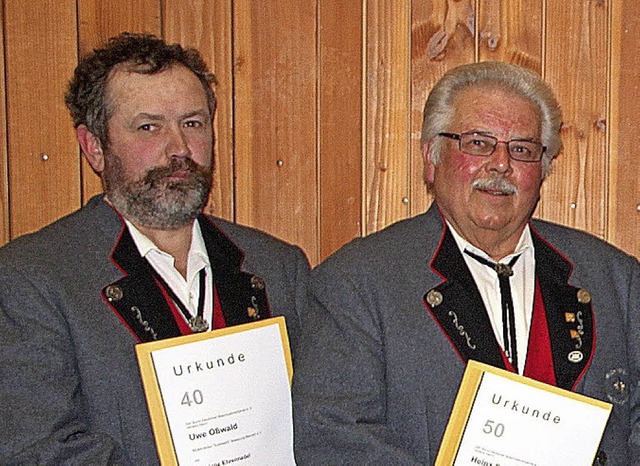 Ehrung verdienter langjhriger Aktivmu...erte fr den Musikverein (v.l. n. r.).  | Foto: Rolf-Dieter Kanmacher