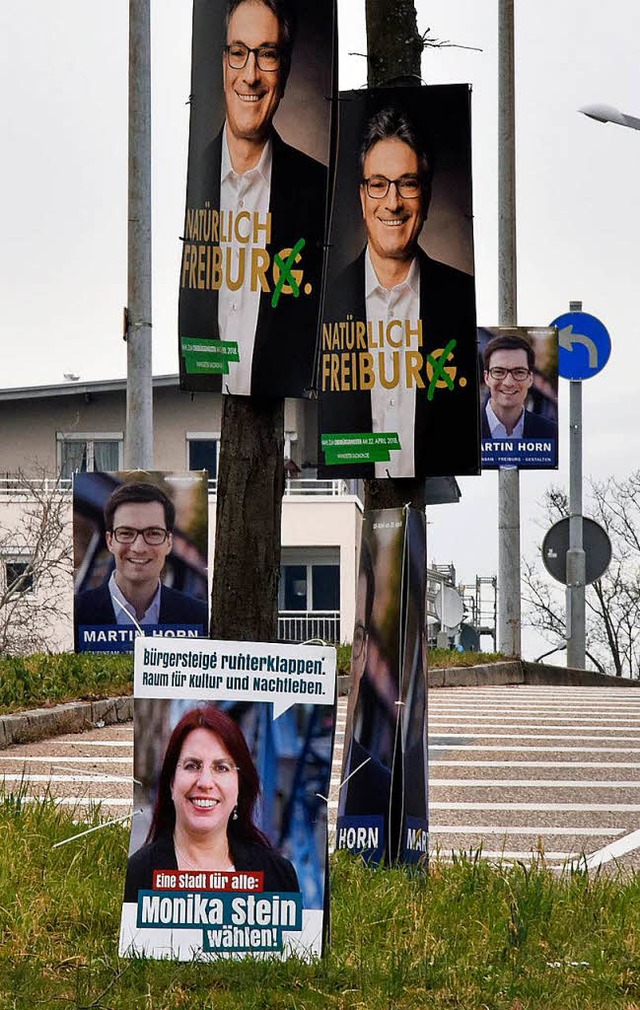 Wahlplakate fr die Brgermeisterwahl.  | Foto: Michael Bamberger