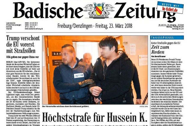 Die Titelseite der Badischen Zeitung a...ach seiner Verurteilung nicht gezeigt.  | Foto: Screenshot