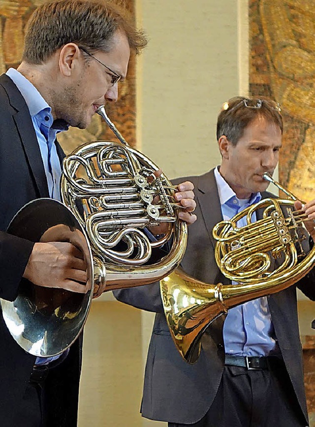 Hornisten um Martin Wieligmann aus Rhe...der Marktmusik in der Christuskirche.   | Foto: Roswitha Frey