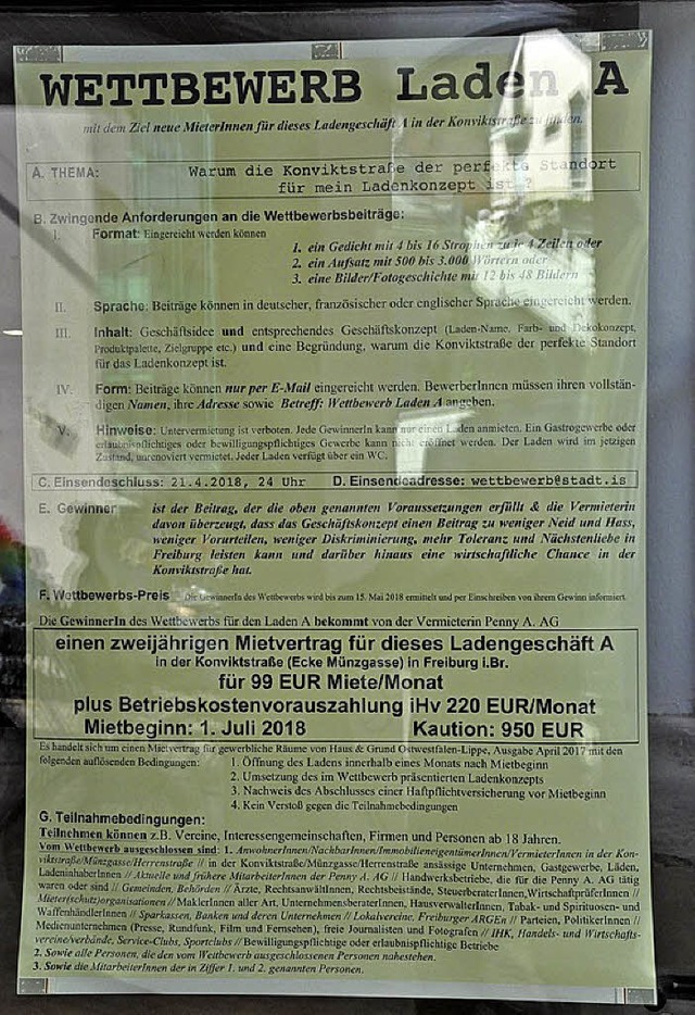 Ausschreibung im Schaufenster in der Konviktstrae.  | Foto:  rix
