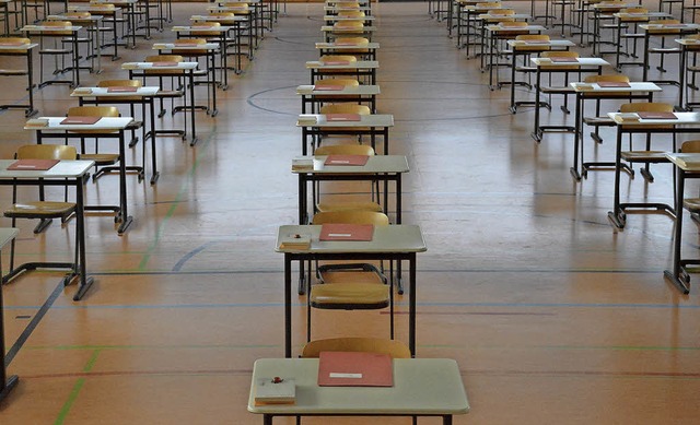 Sthle und Tische stehen in der Humbol... das Abitur am Kant-Gymnasium bereit.   | Foto: Lauber