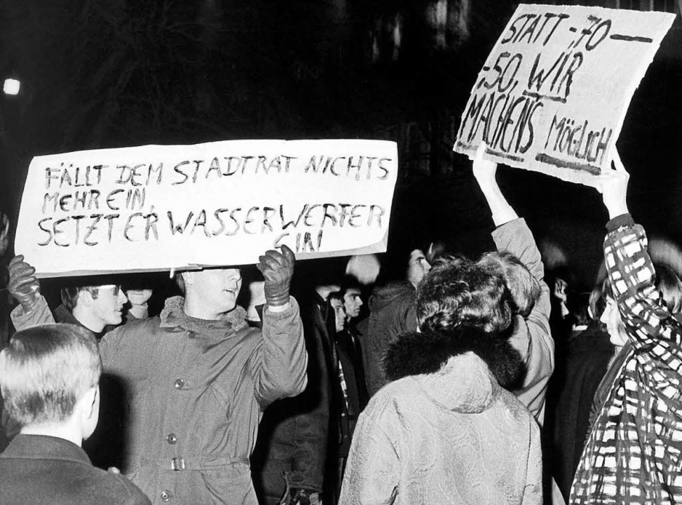 Demo gegen die Fahrpreiserhhung der Straenbahn in Freiburg, 1968  | Foto: A9999 DB