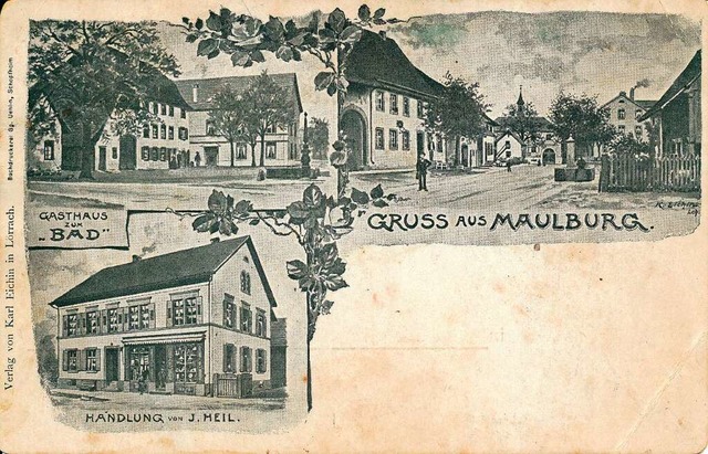 Maulburger Geschfte: Das spter von G...te Rathaus) auf einer alten Postkarte.  | Foto: Sammlung Schaum