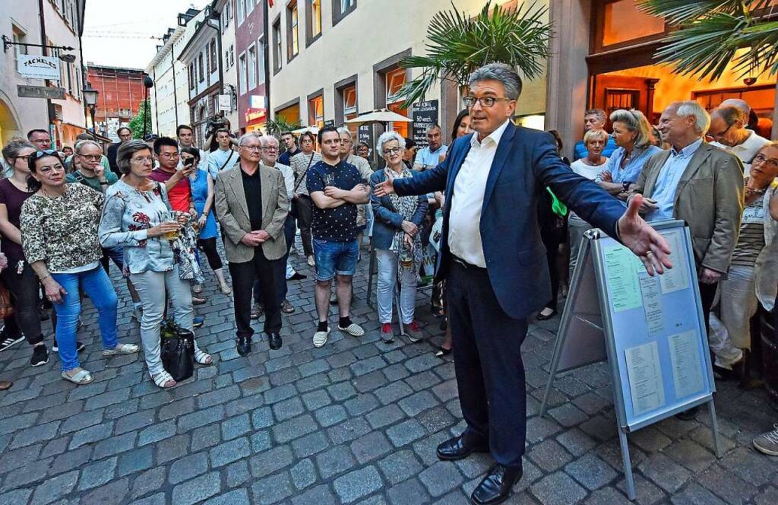Dieter Salomon bei seiner Wahlparty am Restaurant &#8222;Harmonie&#8220;  | Foto: Michael Bamberger