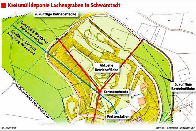 Die Kapazittsgrenzen am Lachengraben sind erreicht.  | Foto: BZ-Grafik/JA/Quelle: Gemeinde Schwrstadt