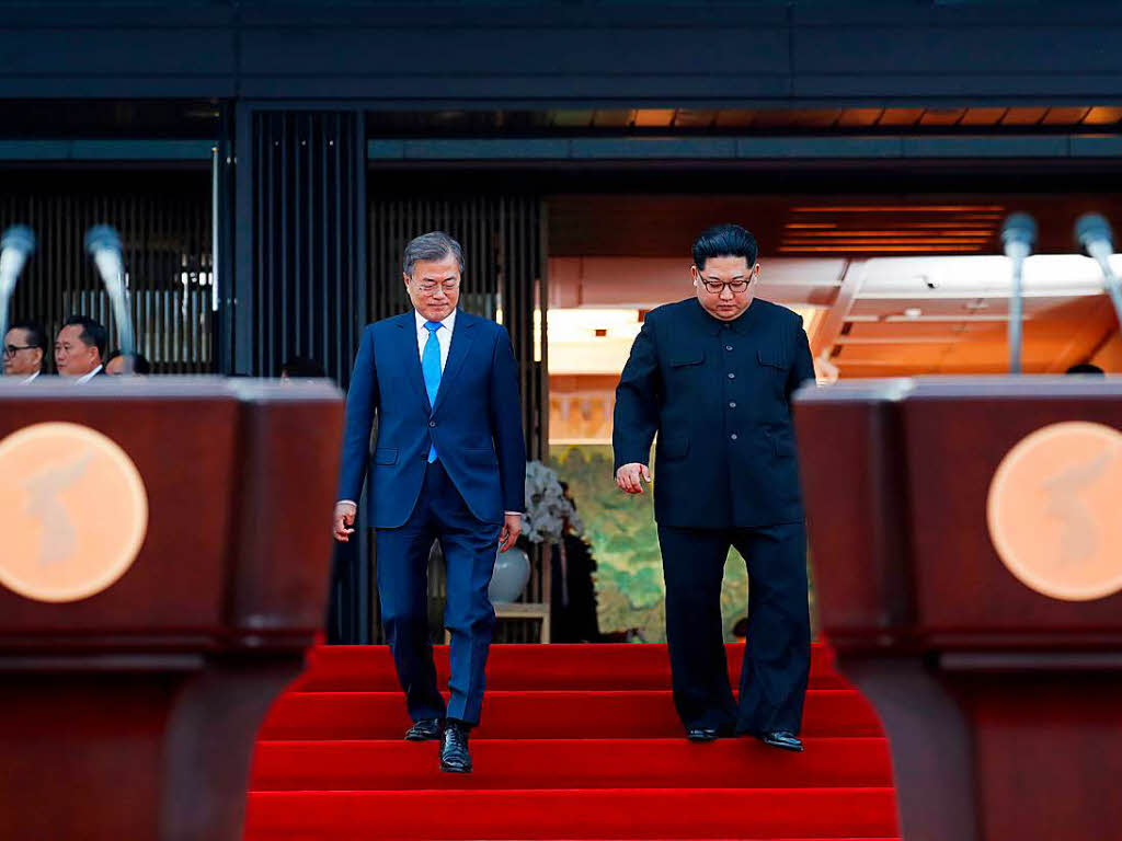 Als erster nordkoreanischer Fhrer seit dem Ende des Korea-Krieges vor 65 Jahren hat Kim Jong Un die Grenze nach Sdkorea berquert. Der Machthaber wurde an der Demarkationslinie im Grenzdorf Panmunjom von Sdkoreas Prsident Moon Jae In zu ihrem ersten Gipfeltreffen empfangen.