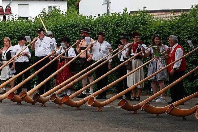 30 Alphornblser aus drei Nationen spielen in Steinen und auf Burg Rtteln