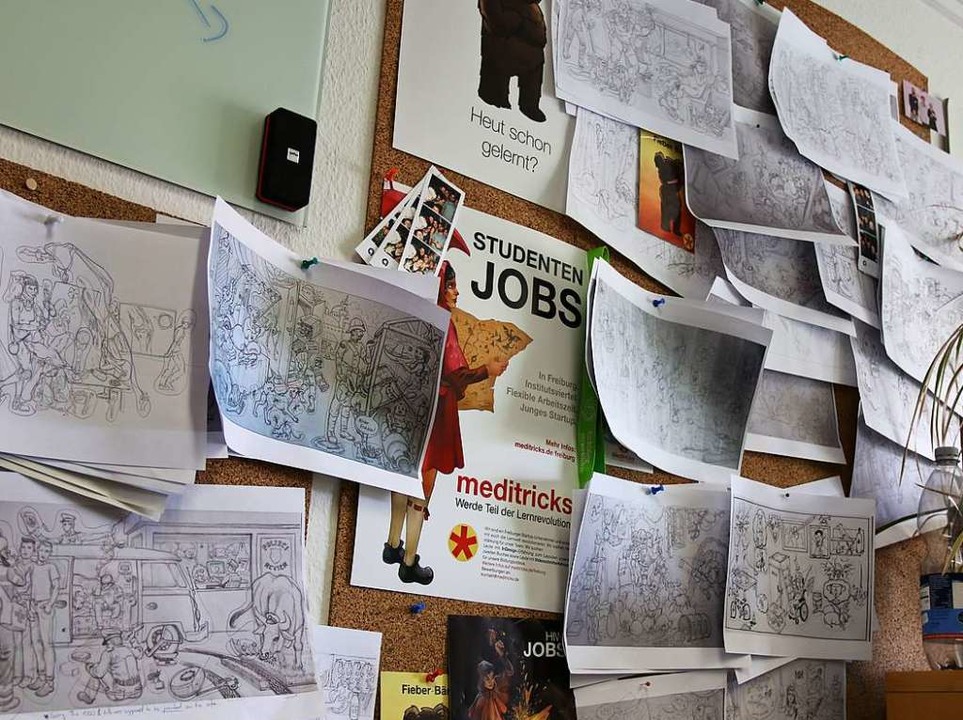 Im Büro von Meditricks im Institutsviertel hängen viele Skizzen.  | Foto: Felix Klingel