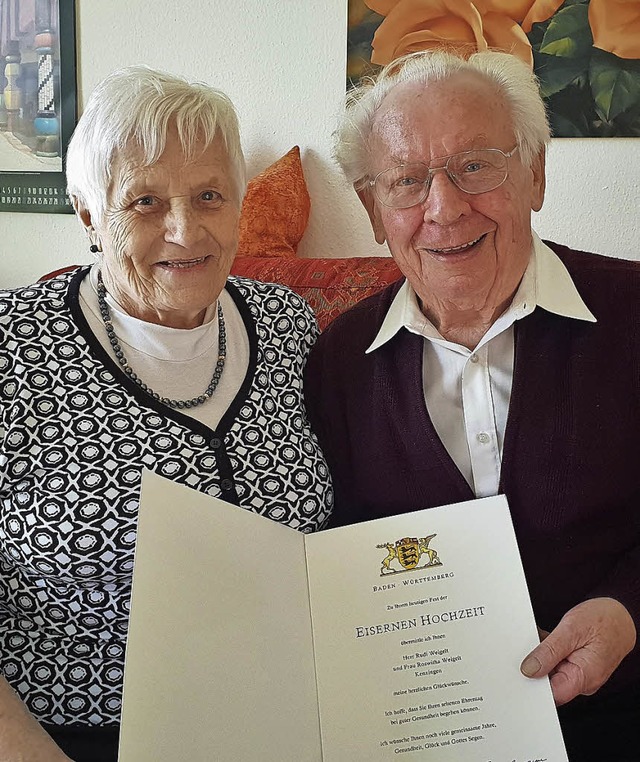 Roswitha und Rudi Weigelt sind seit 65 Jahren verheiratet.   | Foto: W.Schnabl