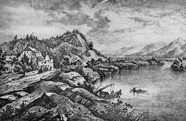 Dieser Stich von 1790 zeigt den Hornfelsen mit Fischwaage.   | Foto: Repro: Kurt Paulus