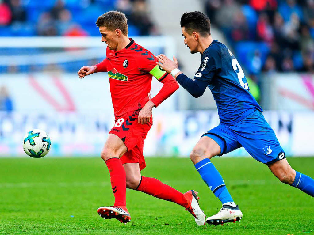 Erneut ein Unentschieden: Der SC Freiburg spielt am 24. Spieltag  auswrts gegen Hoffenheim 1:1-Remis, in der Tabelle rcken die Stuttgarter einen Platz vor den Sportclub.