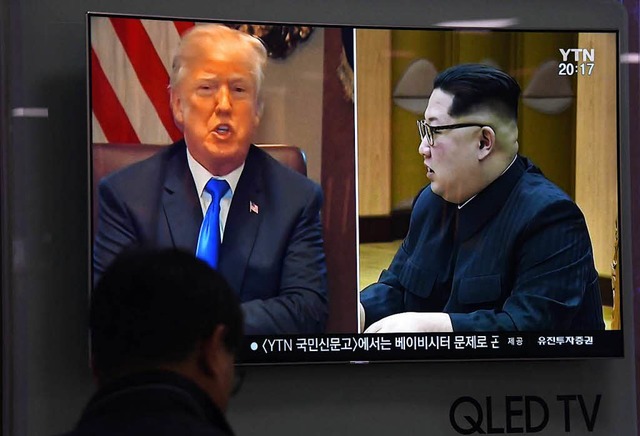 US-Prsident Donald Trump und Nordkore...m Jong Un im sdkoreanischen Fernsehen  | Foto: AFP