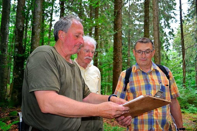 Revierleiter Joachim Trautwein und Harald Senn erfassen die Naturdenkmler.  | Foto: Paul Berger