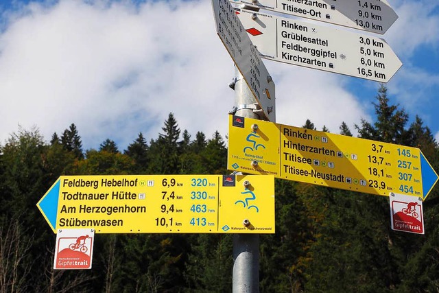 Diese Schilder weisen den Weg auf dem ...Mrgen, Breitnau und St. Peter stehen.  | Foto: Susanne Gilg