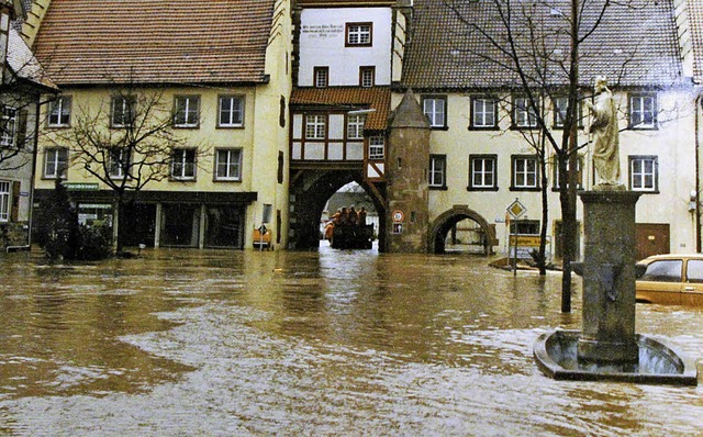 Beim Hochwasser 1990 war kein Wasser im Brunnen, sondern nur auen herum.   | Foto: Dagobert Maier