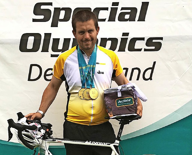 David Pancke gewann alle drei Radrenne... nationalen Special Olympics in Kiel.   | Foto: Privat