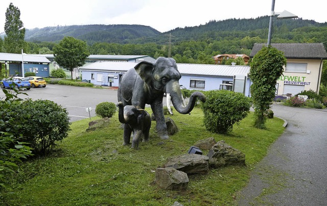 Der Elefant und sein Baby drfen bleib...nd Gesundheitszentrum entstehen kann.   | Foto: Axel Kremp