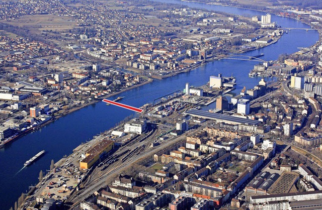 Das 3Land-Gebiet um den Rheinhafen Kle...ufern des Klybeckareals (links unten)   | Foto: Erich Meyer