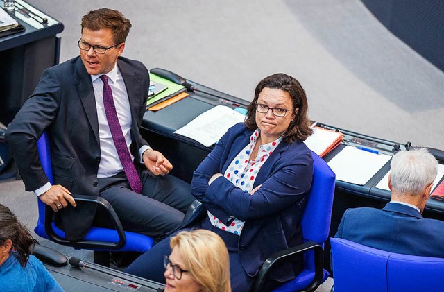 Andrea Nahles, Fraktionsvorsitzende de...r CDU-Bundestagsfraktion unterbrochen.  | Foto: dpa