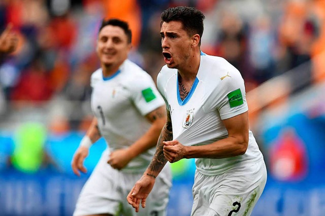 Uruguays Verteidiger Jose Gimenez bejubelt sein Tor gegen gypten.  | Foto: AFP