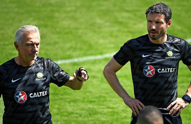 Trainer Bert van Marwijk (links) und  ...gersohn und Assistent Marc van Bommel   | Foto: dpa