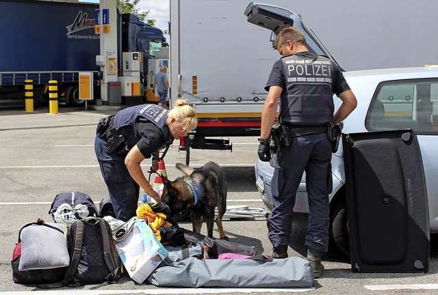 Beamte auf vier Pfoten: Fr die Dienst...trolle ihre Nasen in Gepck und Autos.  | Foto: Christa Maier