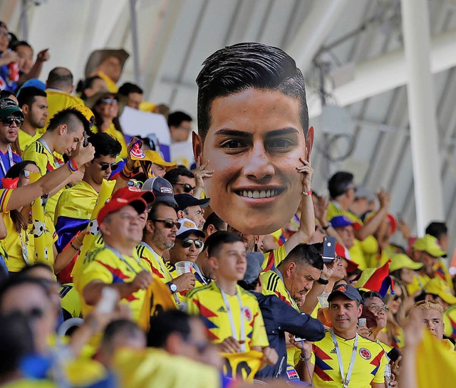 Sein Name steht auf den meisten Trikot...kolumbianischen Fans: James Rodriguez.  | Foto: dpa