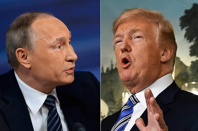 Wladimir Putin und Donald Trump jeweils in Archiv-Aufnahmen  | Foto: afp