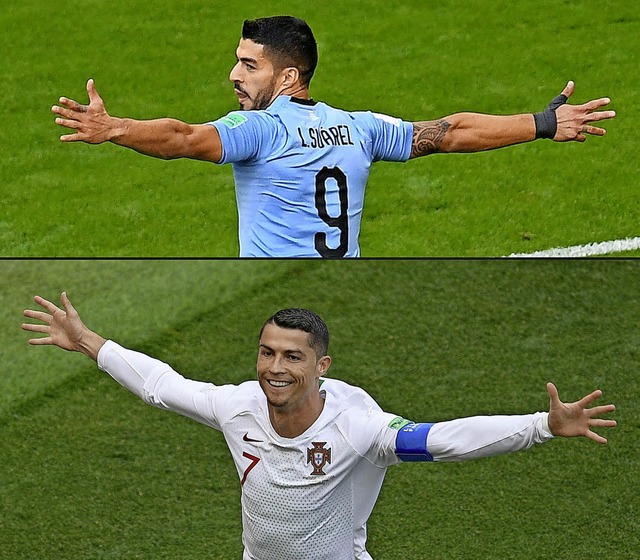 Suarez (oben) und Ronaldo &#8211; wer ...bei diesem Aufeinandertreffen jubeln?   | Foto: AFP