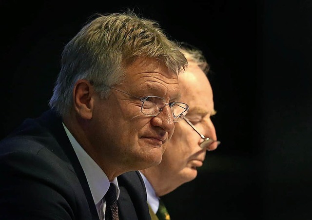 Jrg Meuthen (links), der Co-Parteivor...sitzen beim Parteitag auf dem Podium.   | Foto:  DPA/Karl-Josef Hildenbrand