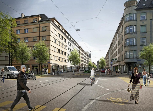 Blick vom Messeplatz durch die Rosentalstrae zum Badischen Bahnhof   | Foto: Visualisierung: Bastian Mller