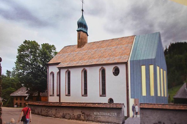 Die ehemalige evangelische Kirche in M... dafr auch einen modernen Vorbau vor.  | Foto: Christiane Sahli