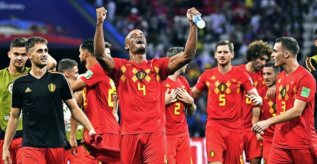 Die Belgier um Abwehrspieler Vincent Kompany (Nummer 4) freuen sich riesig.    | Foto:  dpa