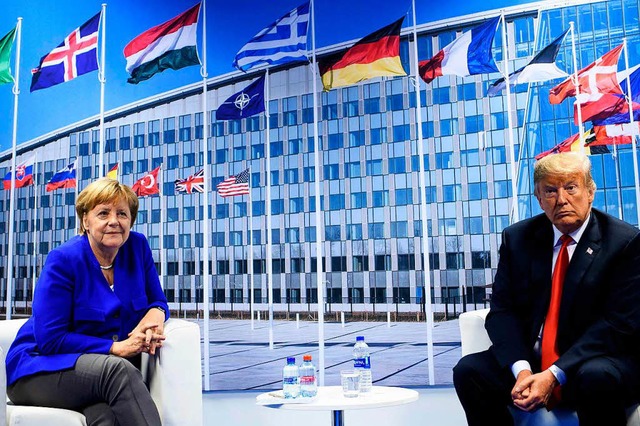 Echte Freunde? Kanzlerin Merkel und US-Prsident Trump am Mittwoch in Brssel.   | Foto: afp