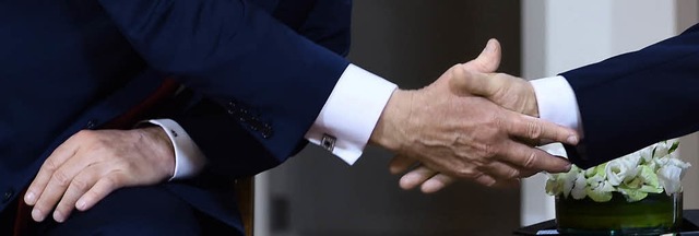 Anfangs etwas zgerlich: US-Prsident ...tskollege Putin geben  sich die Hand.   | Foto: AFP