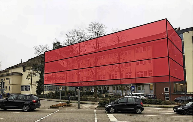 Nicht in Rot: Das Waldshuter Spital so...der Anbau wieder zurckgebaut werden.   | Foto: Visualisierung: Spitler Hochrhein GmbH
