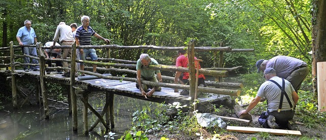 Sanierungsarbeiten an einem der Holzst...lang des Naturlehrpfads im Wyhler Wald  | Foto: Roland Vitt