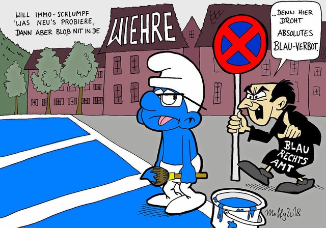 Schlumpfblaue Parkpltze beschftigen die Behrden.  | Foto: Karikatur: Thomas Muffler