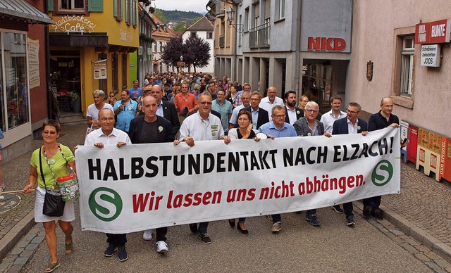 An die 200 Menschen gingen gestern protestierend durch Elzachs schmale Gassen.   | Foto:  hab