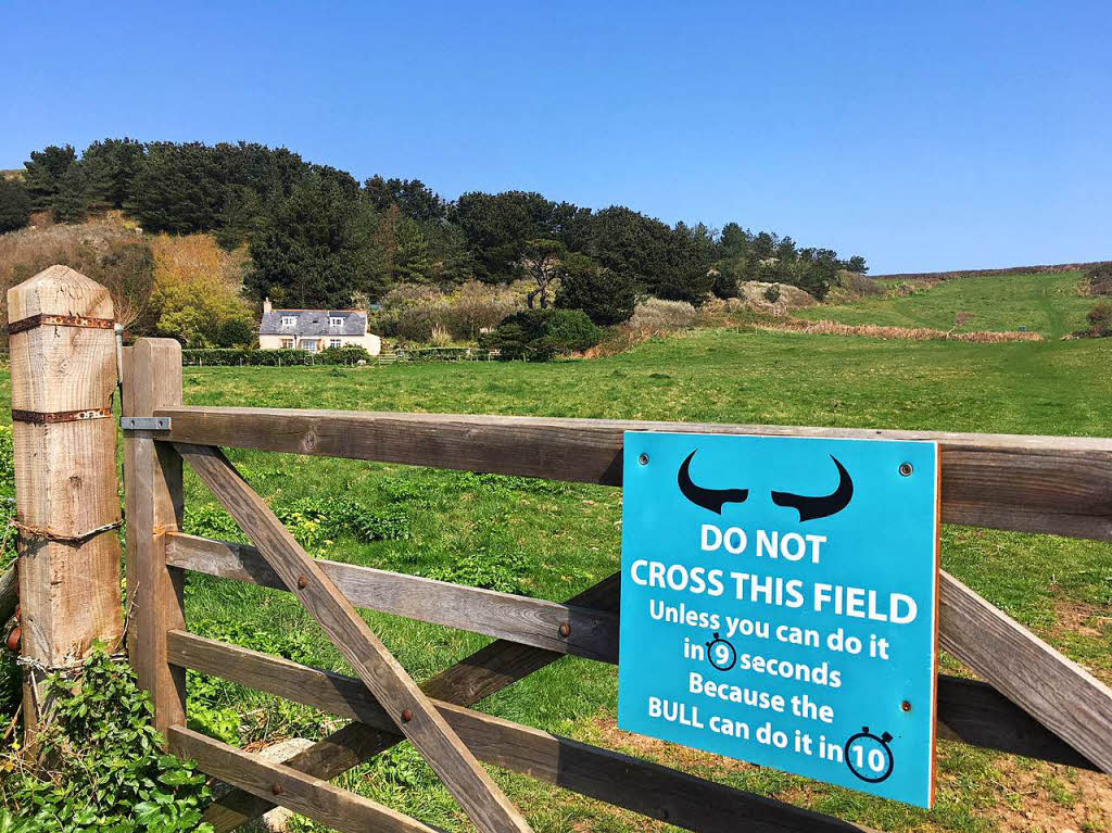 Achtung, Bullen! Warnschild auf Herm