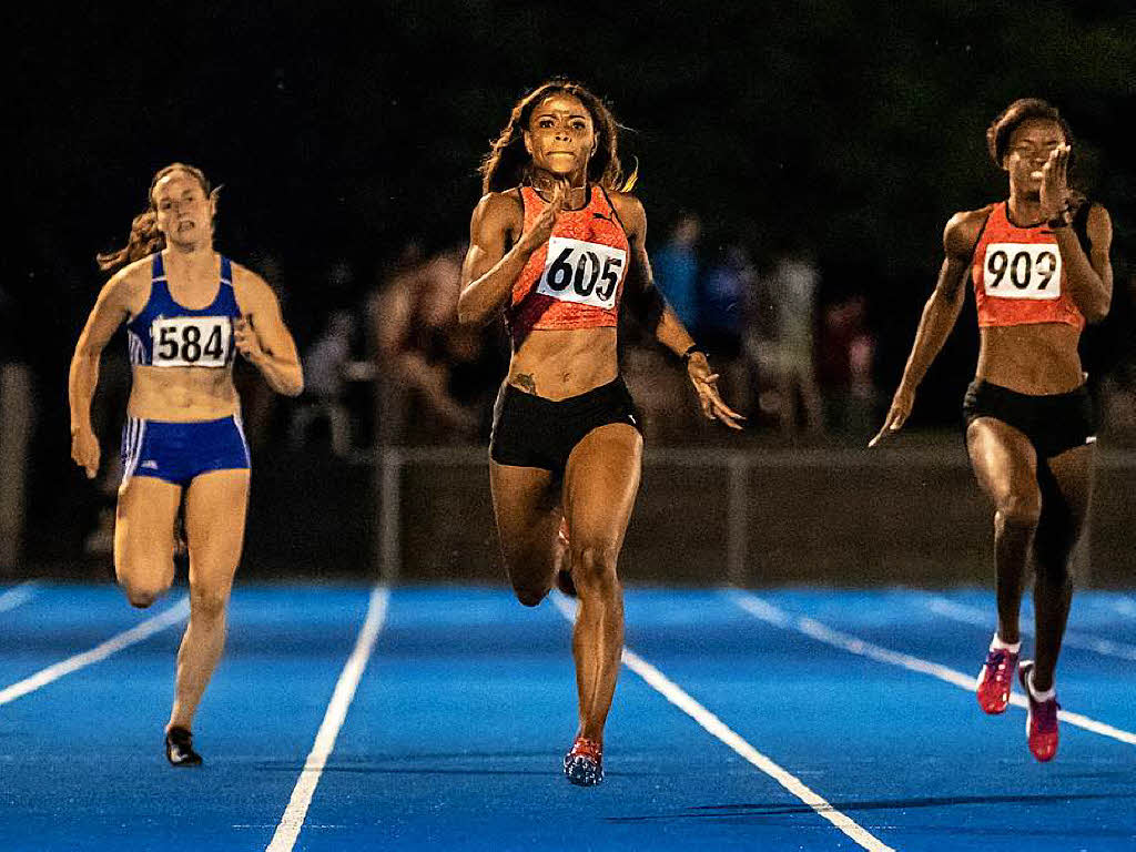 Neuer Meetingrekord ber 200 Meter:  die Jamaikanerin Yanique Haye (Mitte) knackte in 23,94 Sekunden den 22 Jahre alten Bestwert.