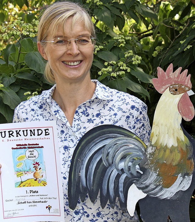 Martina Gebhard kann das Krhen eines Hahns perfekt imitieren  | Foto: Christine Speckner