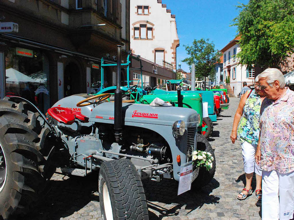Porsche, Hanomag und Lanz beherrschten am Sonntag das Stadtbild rund um den Marktplatz - 55 Traktoren waren zur groen Parade aufmarschiert.