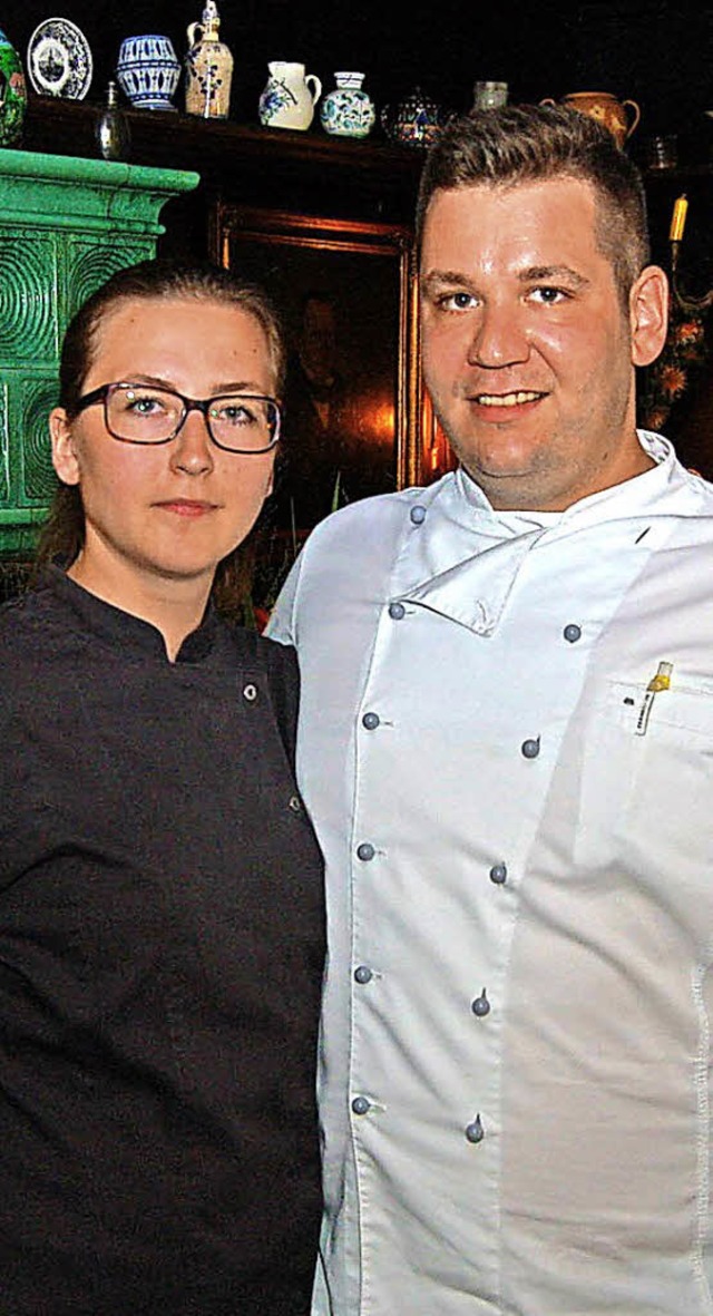 Der neue Kchenchef Nicolas Cordier mit Verlobter Natalja Strz   | Foto: Ringwald
