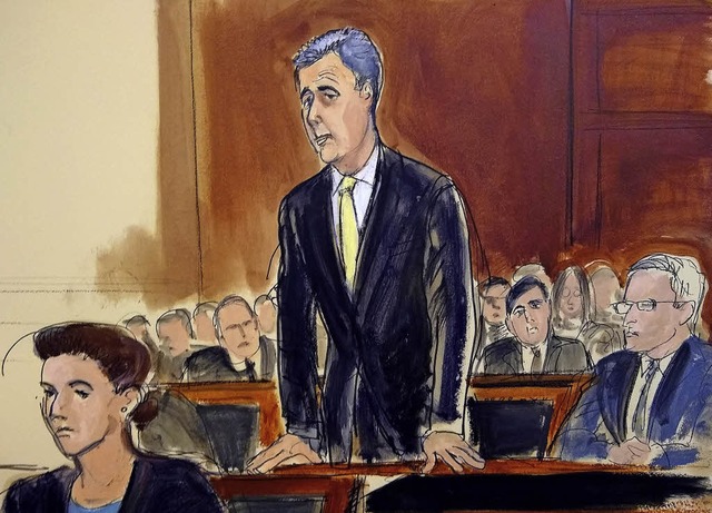 Michael Cohen bekennt sich schuldig,  ...lkampffinanzierung gebrochen zu haben.  | Foto: egen dpa