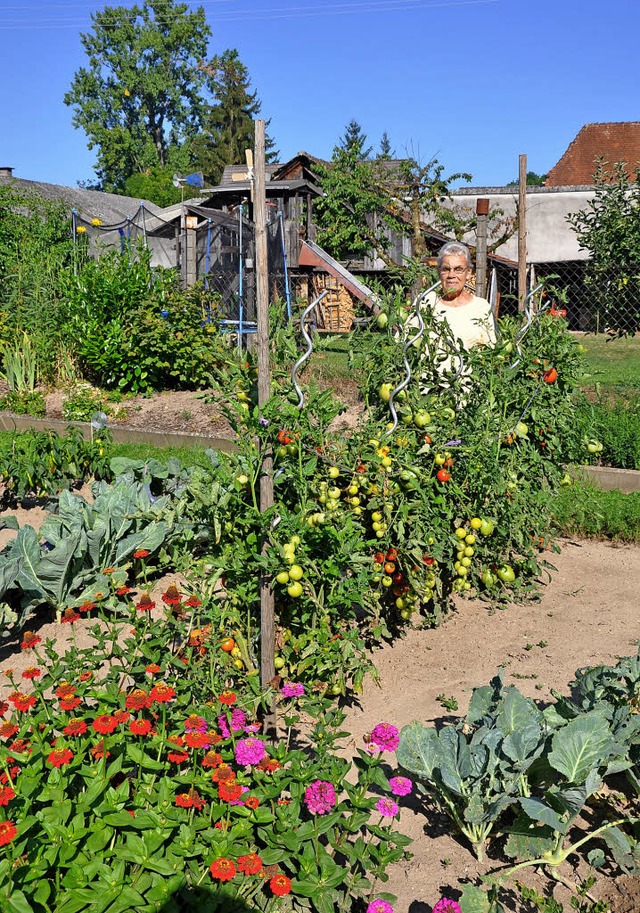 Auf kleinem Raum pflanzt Rita Brendlin...u einem richtigen Bauerngarten gehrt.  | Foto: Jutta Schtz